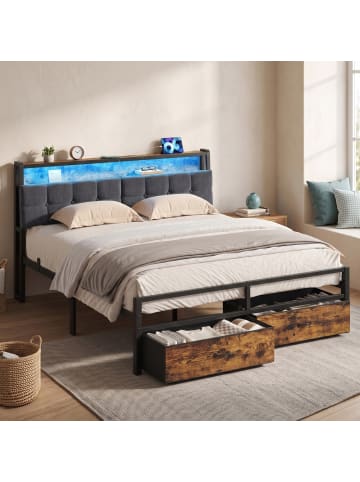 Bettgestell in Schwarz-Braun - (B)160.5 x (H)104.5 x (T)218.3 cm
