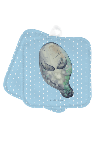 2er Set Topflappen  Seekuh Happy ohne Spruch in Blau Pastell