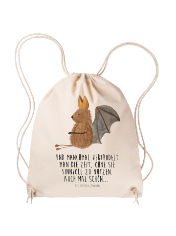 Sportbeutel Fledermaus Sitzen mit Spruch in Creme