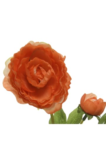 Dekoblume Ranunkel mit Blüte und Knospe in orange - H: 57cm