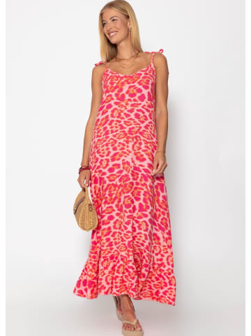 Musselin Maxi Kleid mit Leo-Print in Pink