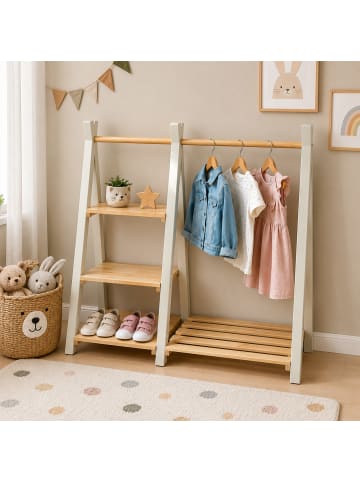 Kinderkleiderständer "mit Regal" in Natur/ Weiß - (B)112 x (H)111,5 x (T)48 cm
