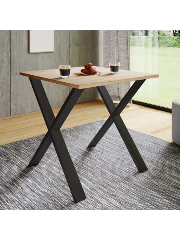 Premium Holz Esstisch Tisch Xona X Silber in Schwarz / Sonoma-Eiche