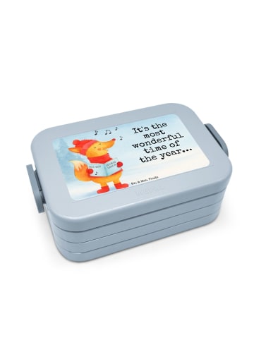 Bento Box Fuchs Sänger Design mit Spruch in Blau Pastell