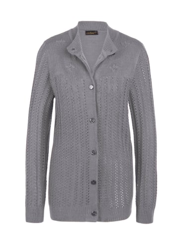 Kurzgröße:  Ajourstrickjacke in mittelgrau / melange