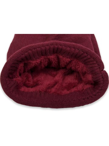Feinstrick Beanie Mütze in Bordeaux-Rot