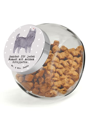 Leckerli Glas Schipperke Moment mit Spruch in Grau Pastell