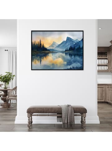 Leinwandbild mit Rahmen Berge in Blau