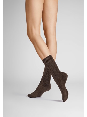 Socken Winter Plait weich in Brownmel.
