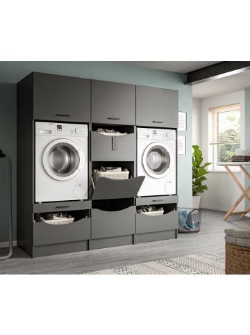 Waschmaschinenschrank grau Set 3-teilig 192 cm für Waschmaschine und Trockner