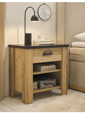 Nachttisch Used Wood hell, dunkles Grau 60 x 61 cm, Nachtkommode mit Soft-Close