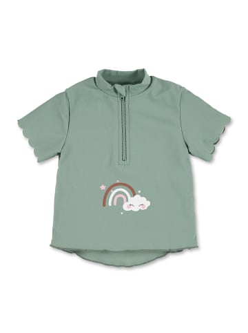 Badeshirt kurzarm Regenbogen in sattes grün