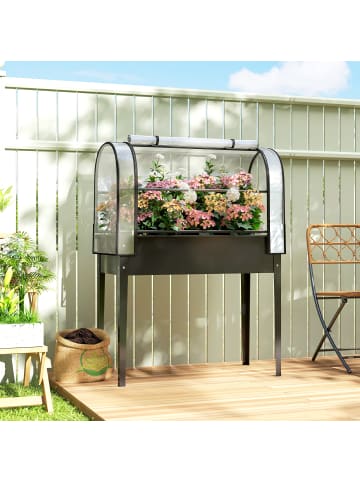 Hochbeet mit Gewächshaus in Schwarz 100L x 49B x 136H cm