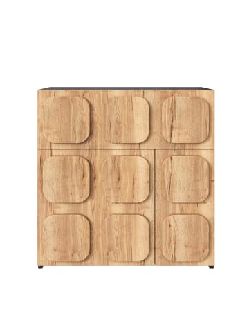 Vintage Kommode mit Holzstruktur & schwarzen Seiten für Wohnzimmer, Esszimmer