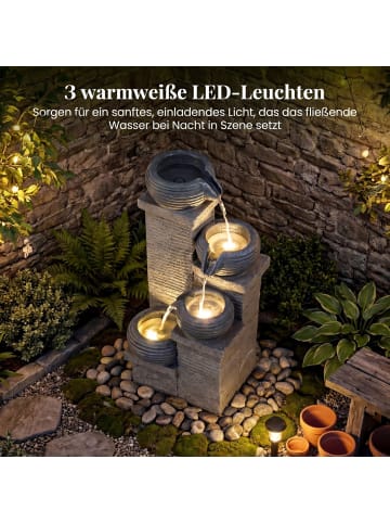 Gartenbrunnen mit Pumpe & LED draußen 28 x 22 x 58 cm in Grau
