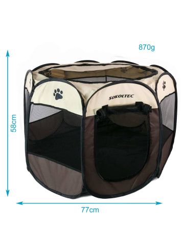 Laufstall für Haustiere 77 x 58 cm in Braun mit Pfoten