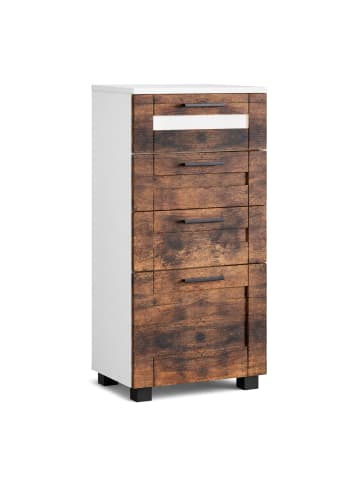 Midischrank Schubladen Nilari 76 x 38 x 28 cm in Weiß / Vintage-Eiche