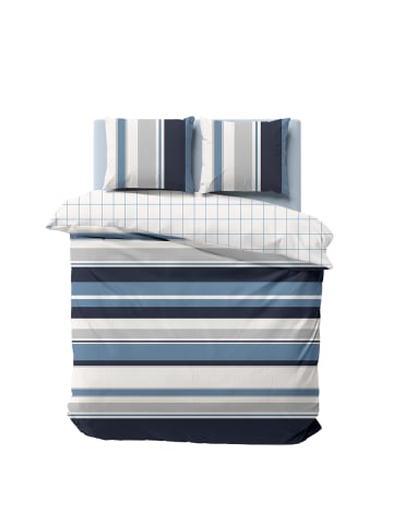 Bettwäsche-Set WESTPORT (3 tlg), 100% Baumwolle, 200x200 cm in Blau/Creme