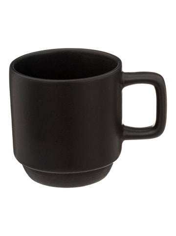 Keramikbecher mit Bambusuntersetzer, 4er-Set in Schwarz, 7,5 x 6,2 x 5,3 cm