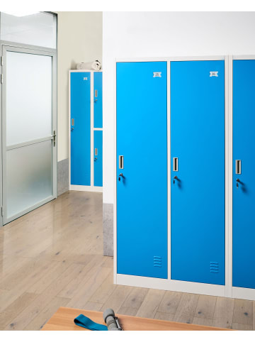 Spind mit 2 Türen ATHLETE in Weiß/Blau - (W) 90 x (H) 180 x (L) 45 cm