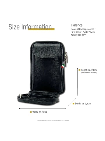 Leder Umhängetasche, Handtasche Florence Tasche schwarz ca. 12cm