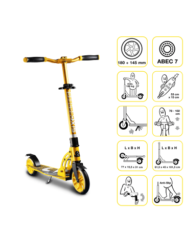 Aluminium Scooter Junior 180/145 mm in yellow