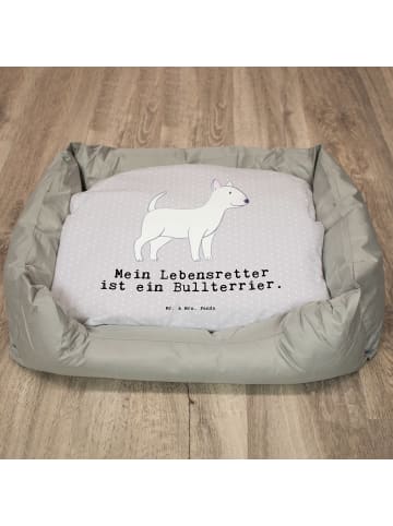 Hundesofa Bullterrier Lebensretter mit Spruch in Grau Pastell