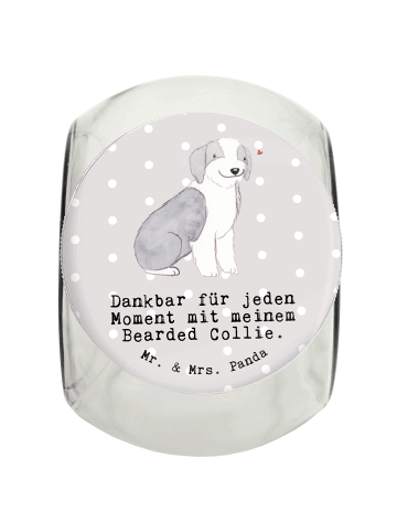 Leckerli Glas Bearded Collie Moment mit Spruch in Grau Pastell