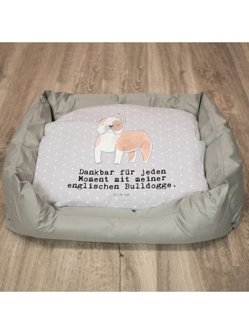 Hundecouch Englische Bulldogge Moment mit Spruch in Grau Pastell