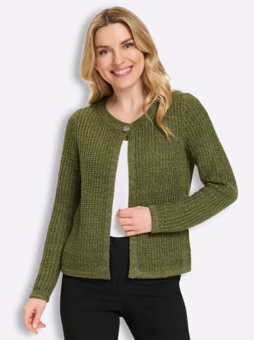 Strickjacke in oliv-schilf-meliert