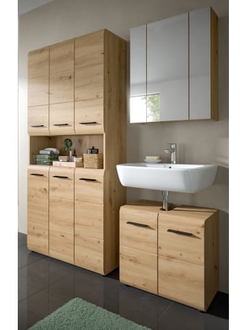 Badmöbel-Set Artisan Eiche, Badezimmer 3-teilig 165 cm mit 6-türigem Hochschrank