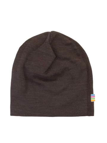 Beanie Mütze aus Merinowolle/Seide doppellagig in dark brown