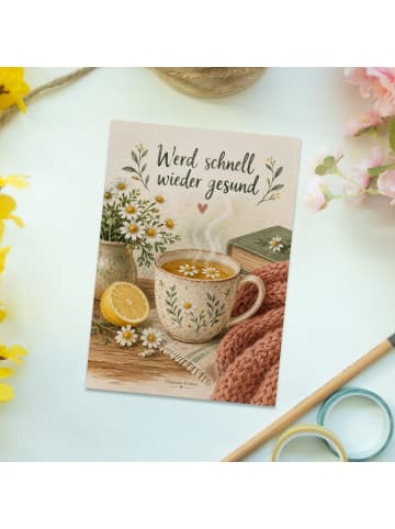 Ansichtskarte Kamille tröstlich Design mit Spruch in Weiß