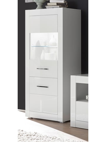 Vitrine weiß Hochglanz 65 cm, Vitrinenschrank wechselbarer Türanschlag