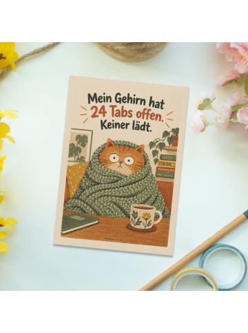 Ansichtskarte Katze überfordert Design mit Spruch in Weiß