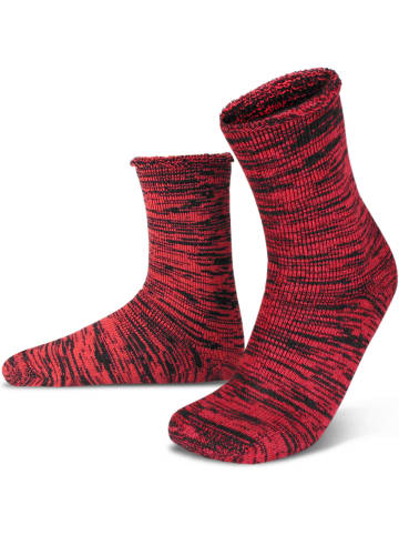 Farbige Vollplüsch-Socken mit Wolle in Rot/Schwarz