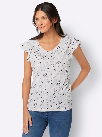 V-Shirt in ecru-marine-bedruckt