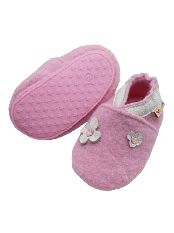 Rosa Woll-Krabbelschuhe “Little Flower”