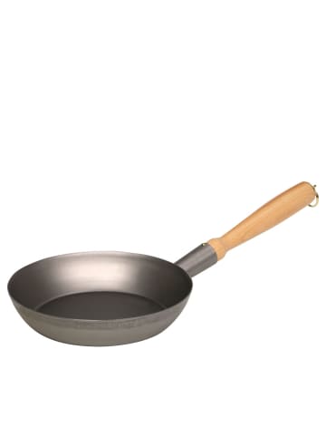 Eisen Holzknechtpfanne mit Holzstiel in Grau