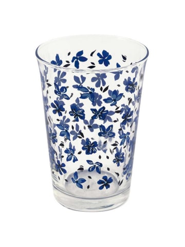 Glas DAHLA Weiß Dunkelblaue Blumen