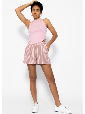 Gestreifte Musselin Shorts in Rosa, Weiß