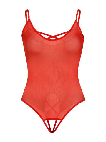 Mesh-Bodysuit mit dünnen Trägern Silvia in rot
