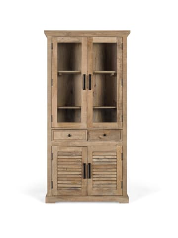Vitrine aus Mangoholz mit Glas und zwei Schubladen in Brown
