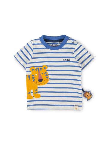 T-Shirt Tiger & Löwe in Weiß-Blau gestreift