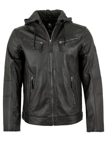 Lederjacke Kapuze Lammnappa in Schwarz