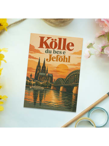 Postkarte Kölner Dom Retro Design mit Spruch in Weiß
