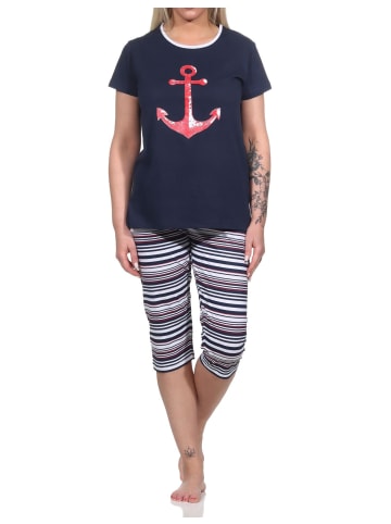 Capri Schlafanzug kurzarm Pyjama Anker und Ringeln - 74835 in navy