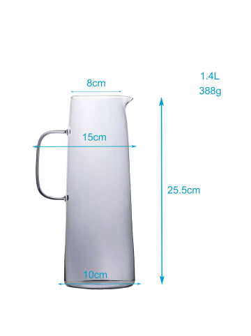 Karaffe Kanne aus Glas Wasser Krug in 1.4 Liter Grau