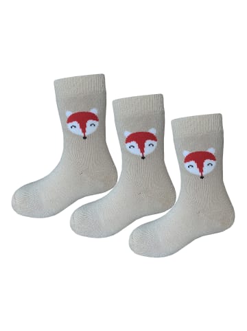 3er-Set: Weiche Socken Vollplüsch Fuchs in Beige 
