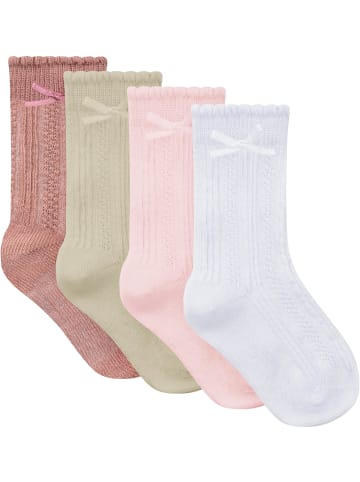 4 Paar Kindersocken mit Schleife in Weiß/Pink/Ziegel/Beige